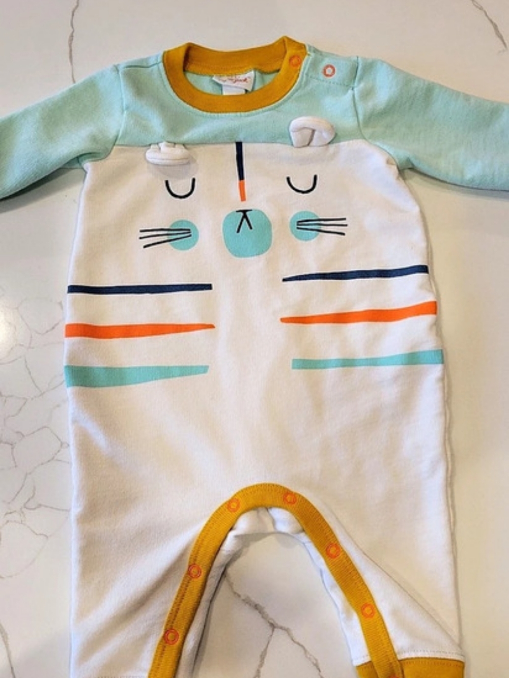 Cat & Jack Cat Print Romper in White & Green
